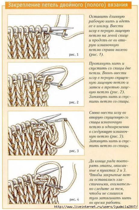 Закрыть петли по рисунку спицами резинка