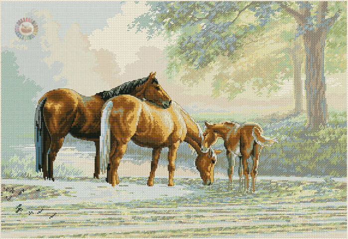 Horses by a stream (700x482, 680Kb)