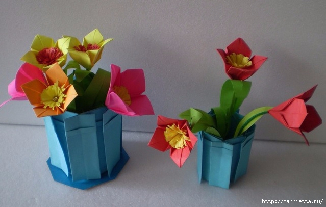 Бумажные цветы в горшочках в технике оригами (1) (639x406, 131Kb)