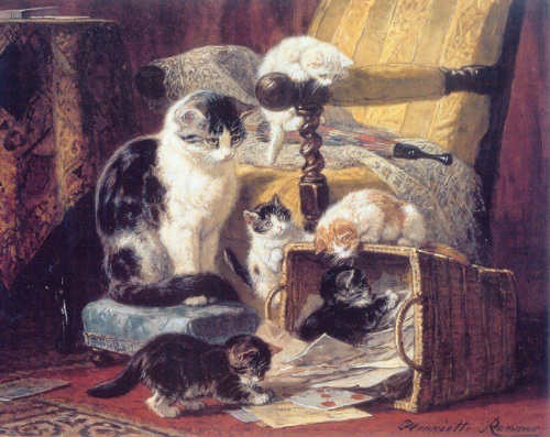A Basketful of Mischief Kittens and Cat (500x397, 271Kb)