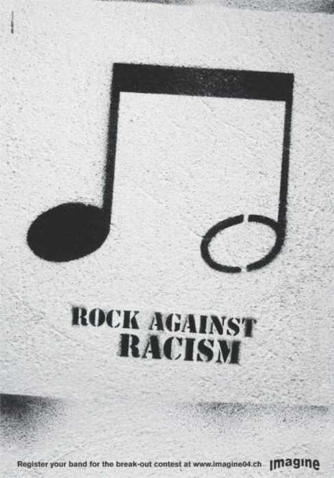 Rock against. Rock against racism. Musician against racism. Rock against work. Rock no racism.