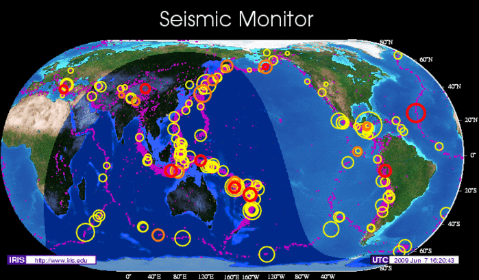 Карта сейсмической активности онлайн в реальном времени
