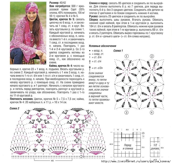 Создание схем крючком программа. Розовая кофточка с каймой крючком схема. Кардигана из цветов пояснения крючком. Пуловер с цветочной каймой крючком схема видео.