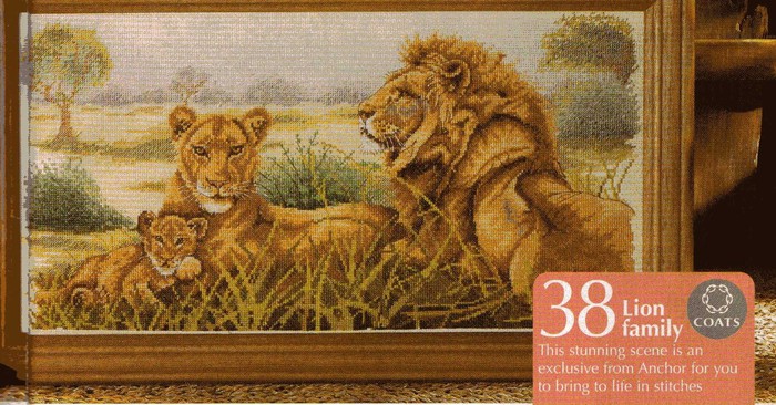 Схема вышивки - Два льва в сепии
