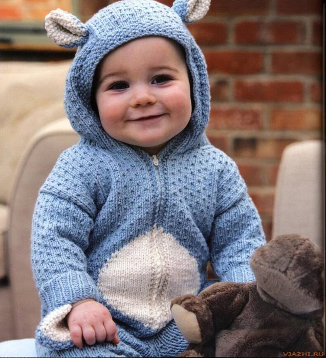 Жакет с капюшоном для малышей от 1-3 месяцев до 3-4 лет (Вязание спицами)