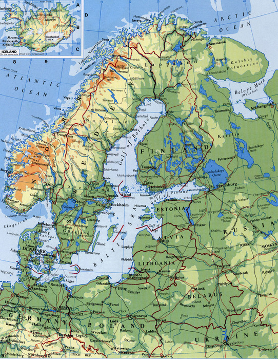 Карта скандинавии с городами на русском языке
