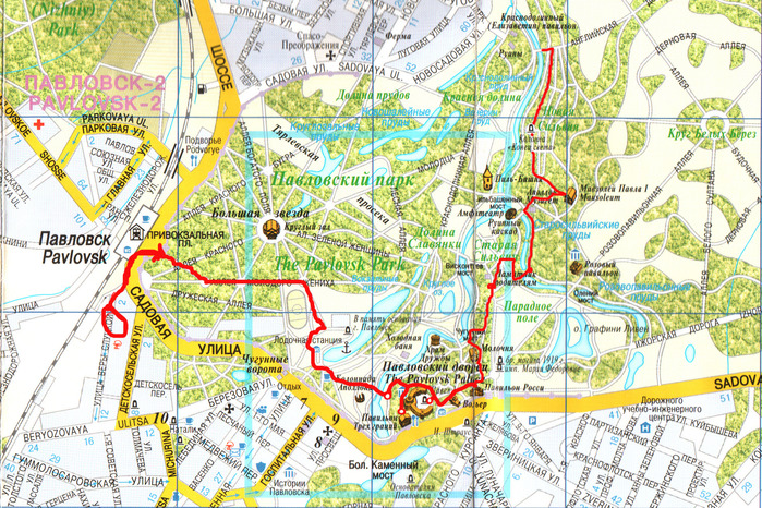 Схема павловского парка с достопримечательностями