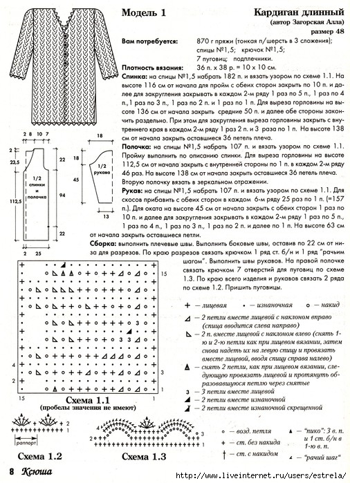 Схема вязания длинного кардигана крючком