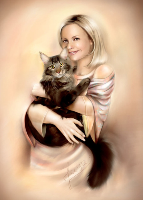 Girl with a cat (500x700, 70Kb)