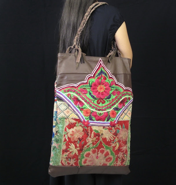 Boho Vintage Tribal Fabirc and Real Leather Bag 2 (607x640, 203Kb)