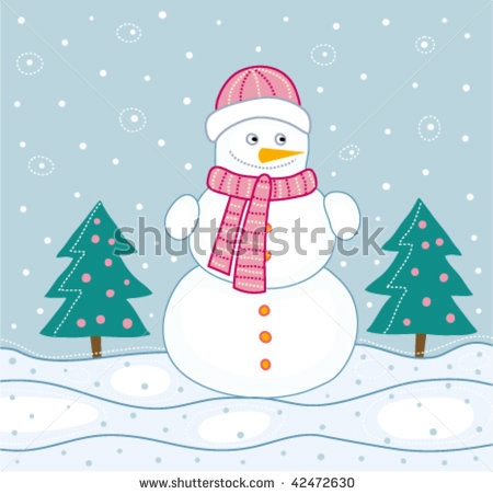 stock-vector-christmas-card-with-trees-and-snowman-42472630 (450x451, 81Kb)