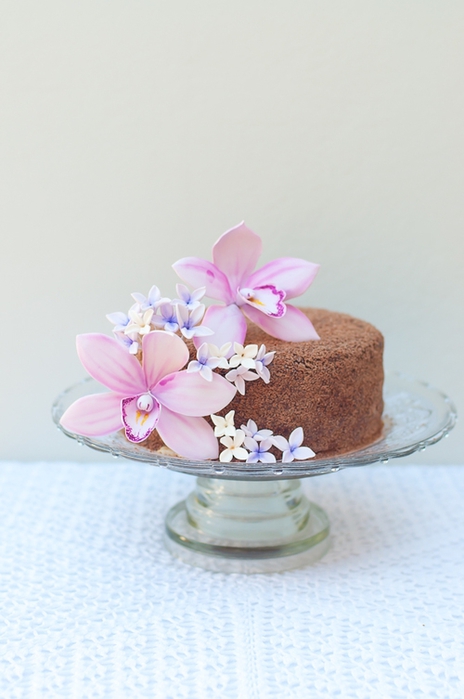 Орхидея из сахарной мастики для шоколадного торта с кокосовым кремом (3) (464x700, 164Kb)
