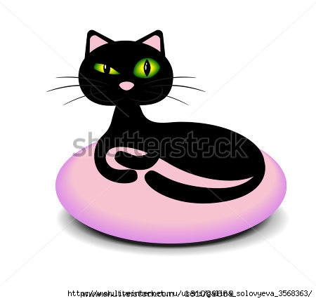 stock-vector-elegant-black-cat-lying-on-a-pink-pillow-and-screws-up-his-eyes-131009669 (450x429, 52Kb)