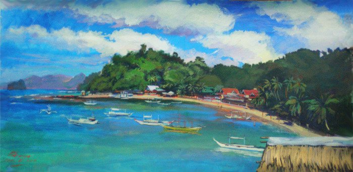 El Nido bay. 90X45.Cardboard, acrylic.2012 y (700x342, 109Kb)