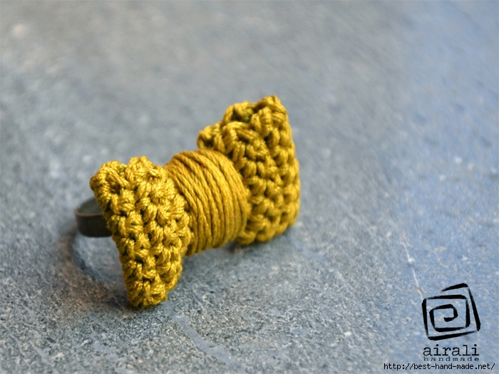 airali handmade crochet bow ring anello fiocco uncinetto senape ocra mostarda (700x525, 275Kb)