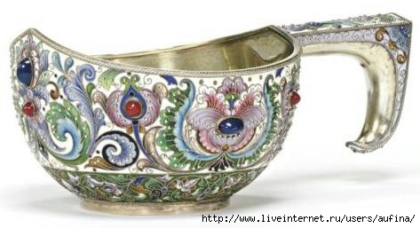 A RUSSIAN GILDED SILVER AND SHADED ENAMEL LARGE KOVSH, FEODOR RUCKERT, MOSCOW, CIRCA 1900 г (473x257, 71Kb)