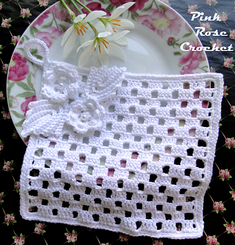 Pega Panelas Quadrado com Flor 3 Crochet Potholders (480x500, 614Kb)
