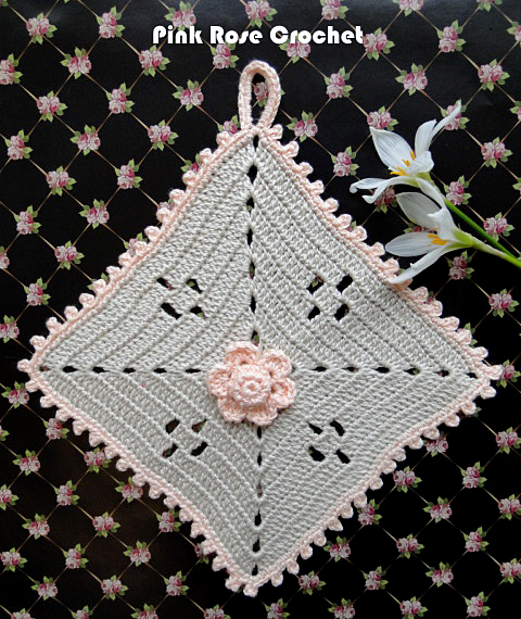 Pega Panelas Quadrado com Flor Crochet FlowerSquare Pot Holders (480x570, 672Kb)