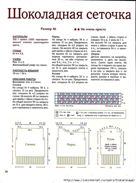 Джемпер сетка спицами схема с описанием