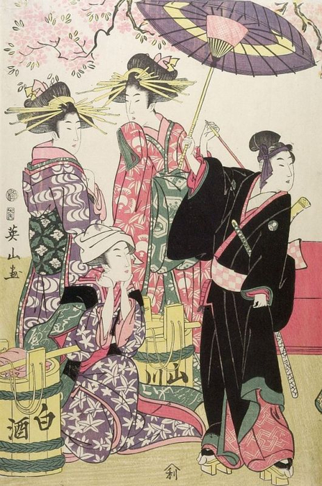 Sukeroku and Three Girls, Late Edo period, dated 1805 (463x700, 378Kb)
