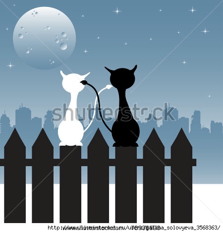 stock-vector-abstract-colorful-illustration-with-two-cats-standing-on-a-black-fence-and-staring-at-the-moon-70936990 (450x470, 70Kb)
