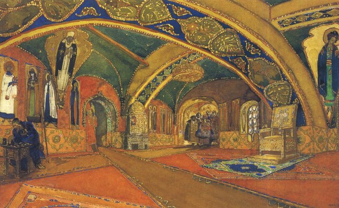 Эскиз декорации к постановке Борис Годунов, 1913 (700x428, 105Kb)