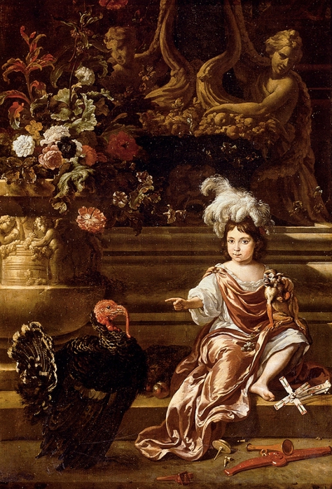 4000579_a_boy_seated_on_a_terrace_with_his_pet_monkey_and_a_turkey_a_still_life_of_flowers_in_a_sculpted_urn_at_leftlarge1 (474x700, 328Kb)