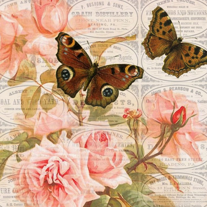 Pennsylvania advertisements pink roses brown butterflies 4x4 (700x700, 132Kb)