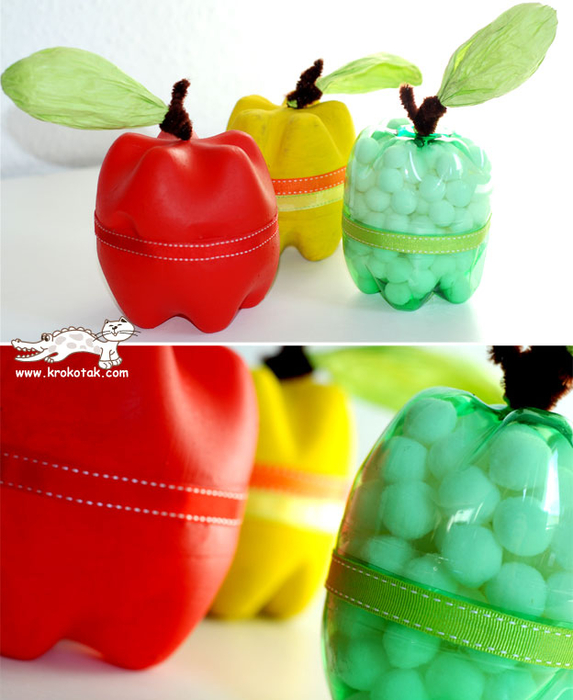 Зеленые яблоки из пластиковых бутылок. Сделай сам! | Поделки, Яблоки, Корзина