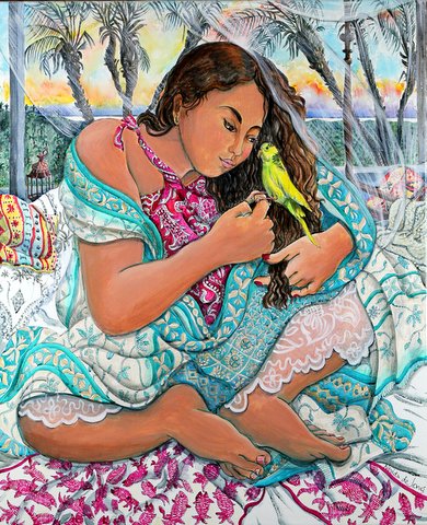 Girl with bird (390x480, 110Kb)