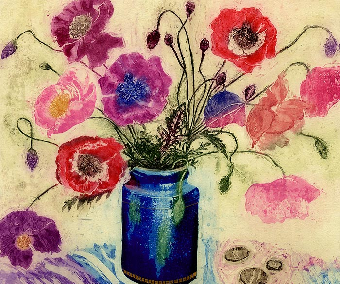 Poppies in a Blue Vase (700x585, 543Kb)