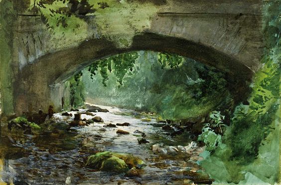 River Under Old Stone Bridge, 1884, Watercolor (564x373, 58Kb)