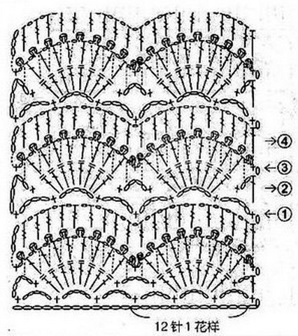 Узор крючком веерочки схема и описание
