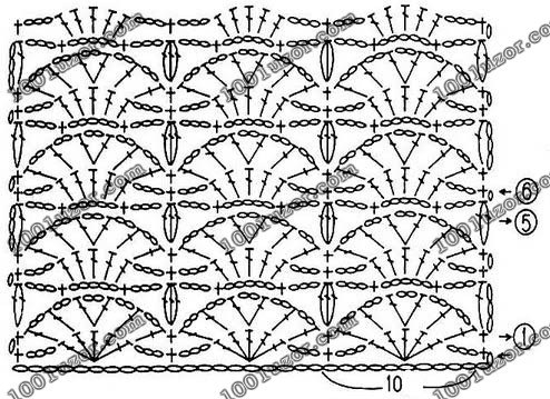 Узор крючком веерочки схема и описание