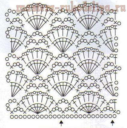 Узор крючком веерочки схема и описание