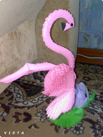 Поделка изделие Оригами китайское модульное Розовый фламинго из модулей оригами Бумага Клей