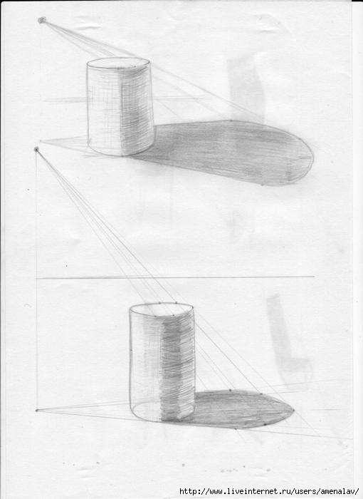 Рисунок цилиндра карандашом с тенью со штриховкой