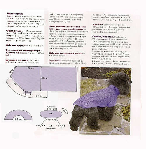 Вязание спицами для собак мелких пород с описанием и схемами одежды