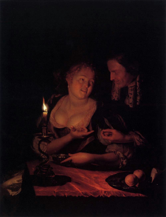Gentleman Offering a Lady a Ring in a Candlelit Bedroom (534x700, 261Kb)