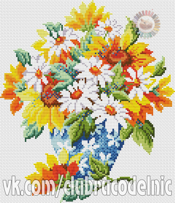 Vase of Sunflowers and Daisies (604x700, 661Kb)