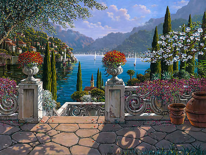 Eternal Lake Como  Oil Painting by Artist Bob Pejman  Lake Como Italy (700x526, 985Kb)
