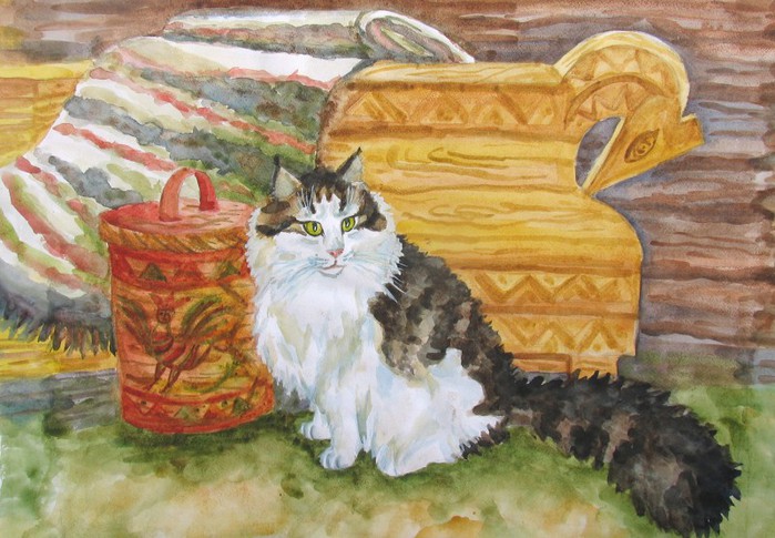 Картина кот в кресле