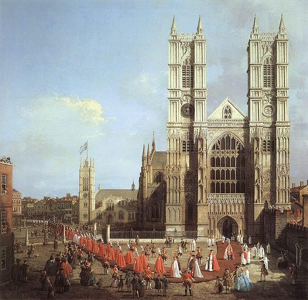 Westminster Abbey with a procession of Knights of the Bath, by Canaletto, 1749. (614x599, 105Kb)
