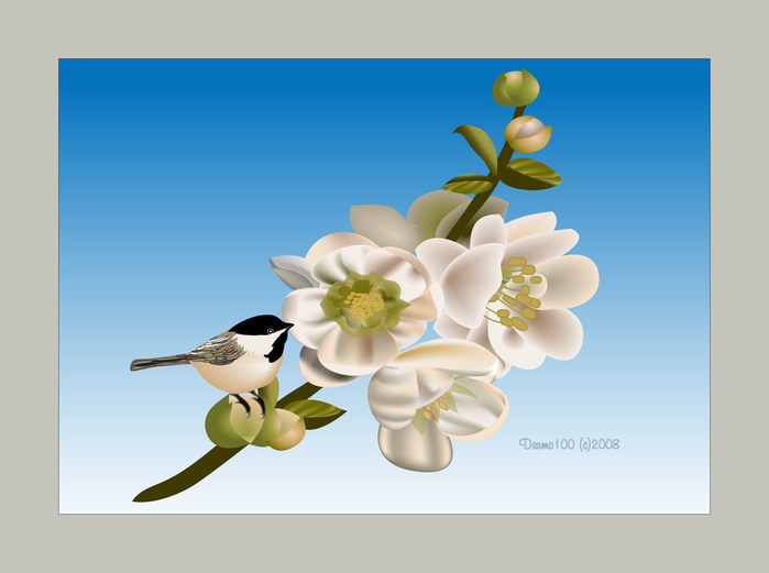 Flowering_Quince_and_Chickadee_by_desmo100 (700x521, 402Kb)