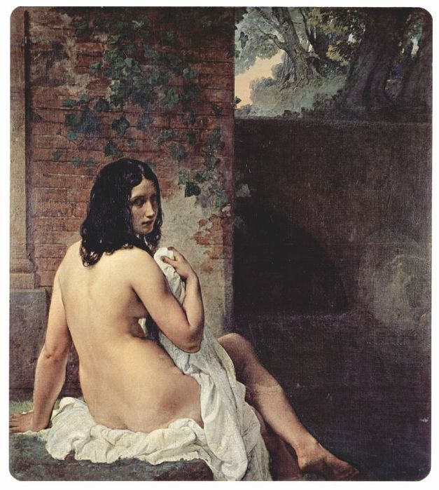 Francesco Hayez 029 - Rackenansicht einer Badenden 1859 Купальщица, сидящая спиной (627x700, 82Kb)