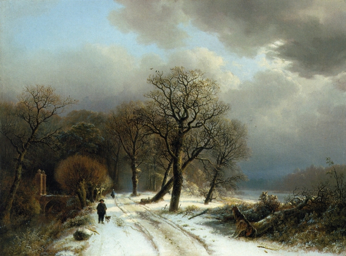 4000579_Barend_Cornelis_Koekkoek__A_Figure_Walking_His_Dog_on_a_Path_in_a_Winter_Landscape2 (700x517, 302Kb)