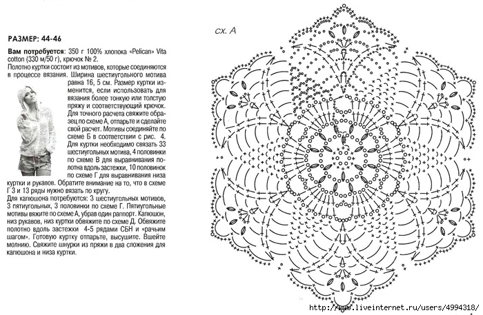 Мотивы крючком со схемами для кофточек