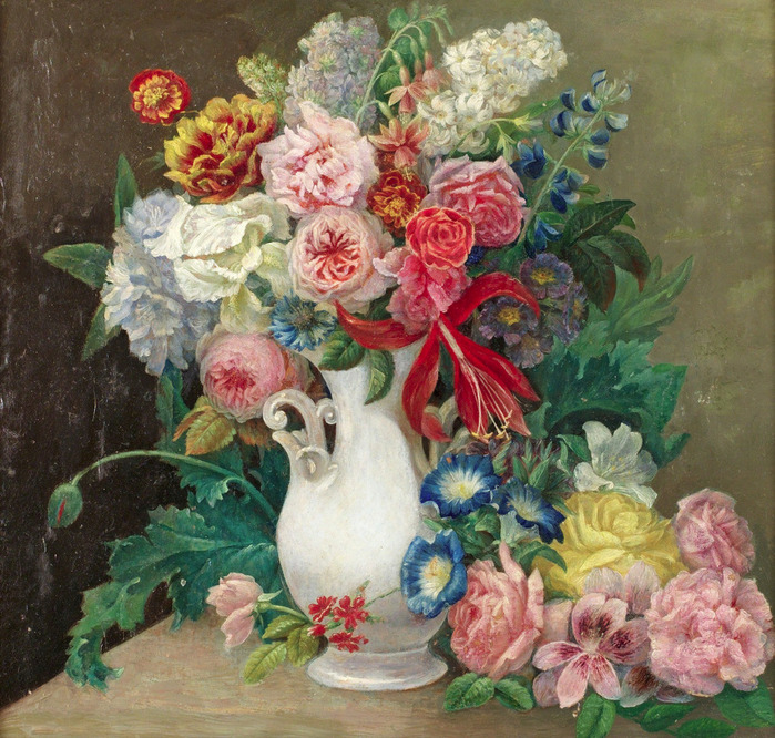 Still life with flowers. Unknown artist (700x666, 226Kb)