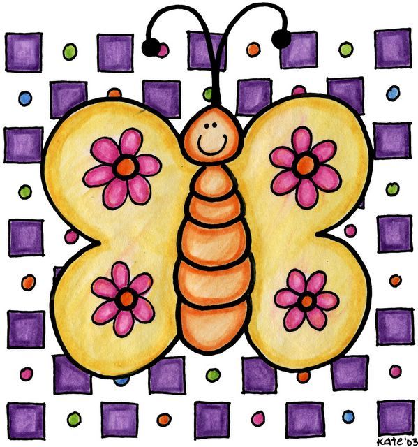 Butterflies and Flowers - Painted - Butterfly Square (599x640, 97Kb)