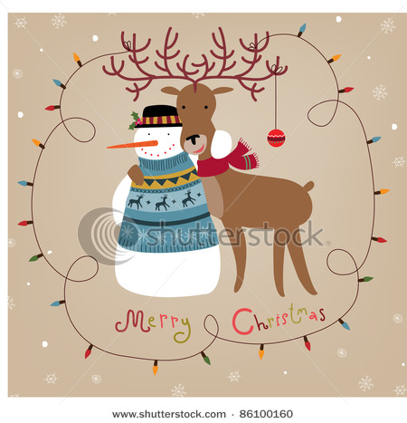 stock-vector-christmas-background-with-snowman-and-reindeer-86100160 (450x467, 67Kb)